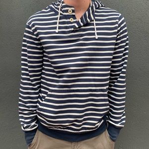 J. Crew Men’s navy & white striped hoodie size M.